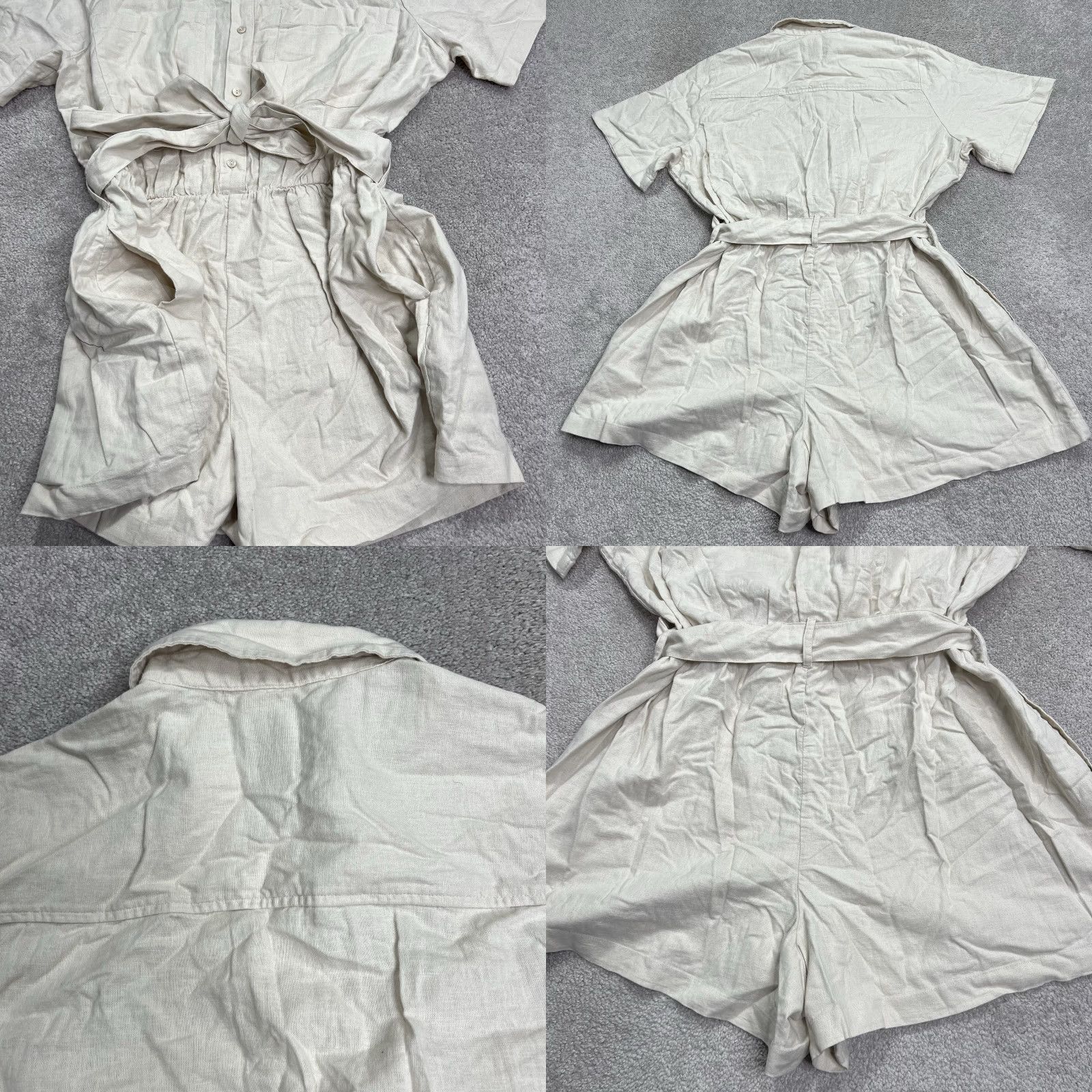 Abercrombie & Fitch Abercrombie & Fitch Linen-Cotton Blend Utility Romper Light Beige XLT Tall NWT Belted Pockets Elastic Waist Short Sleeve Size 40" / US 18 - 8 Thumbnail