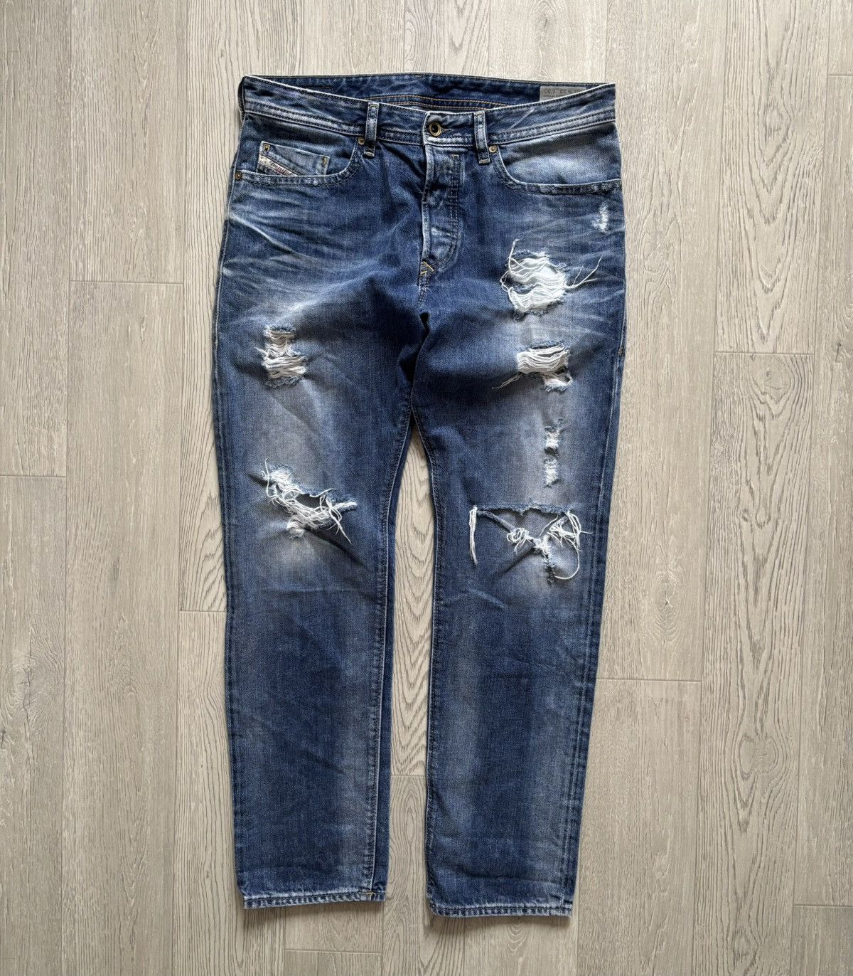 Diesel Denim Regular Slim Tapered Jeans Distressed