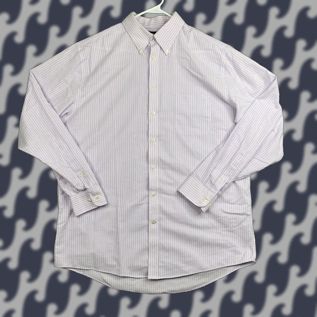 Stafford Stafford Shirt Mens 17 Wrinkle Free Purple White Stripe Button-Up Oxford Workwear Shirt Size US XL / EU 56 / 4 - 1 Thumbnail