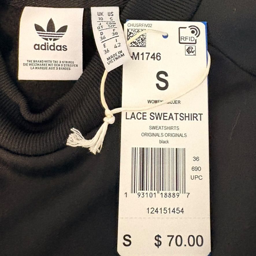 Adidas NEW Lace Oversized Pullover Adidas S Black Sheer Athleisure Size S / US 4 / IT 40 - 4 Thumbnail