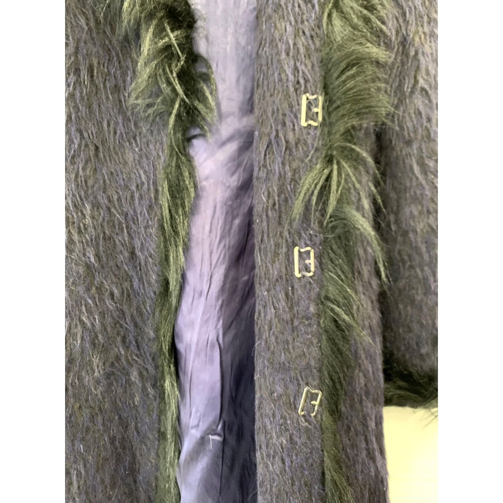 Vintage VINTAGE Cavalli Jeans Faux Fur Long Coat Purple Green Trim Women’s 8 CJ Made in Italy Overcoat 42 inch Fur Trim Womens Size 30" / US 8 / IT 44 - 6 Thumbnail