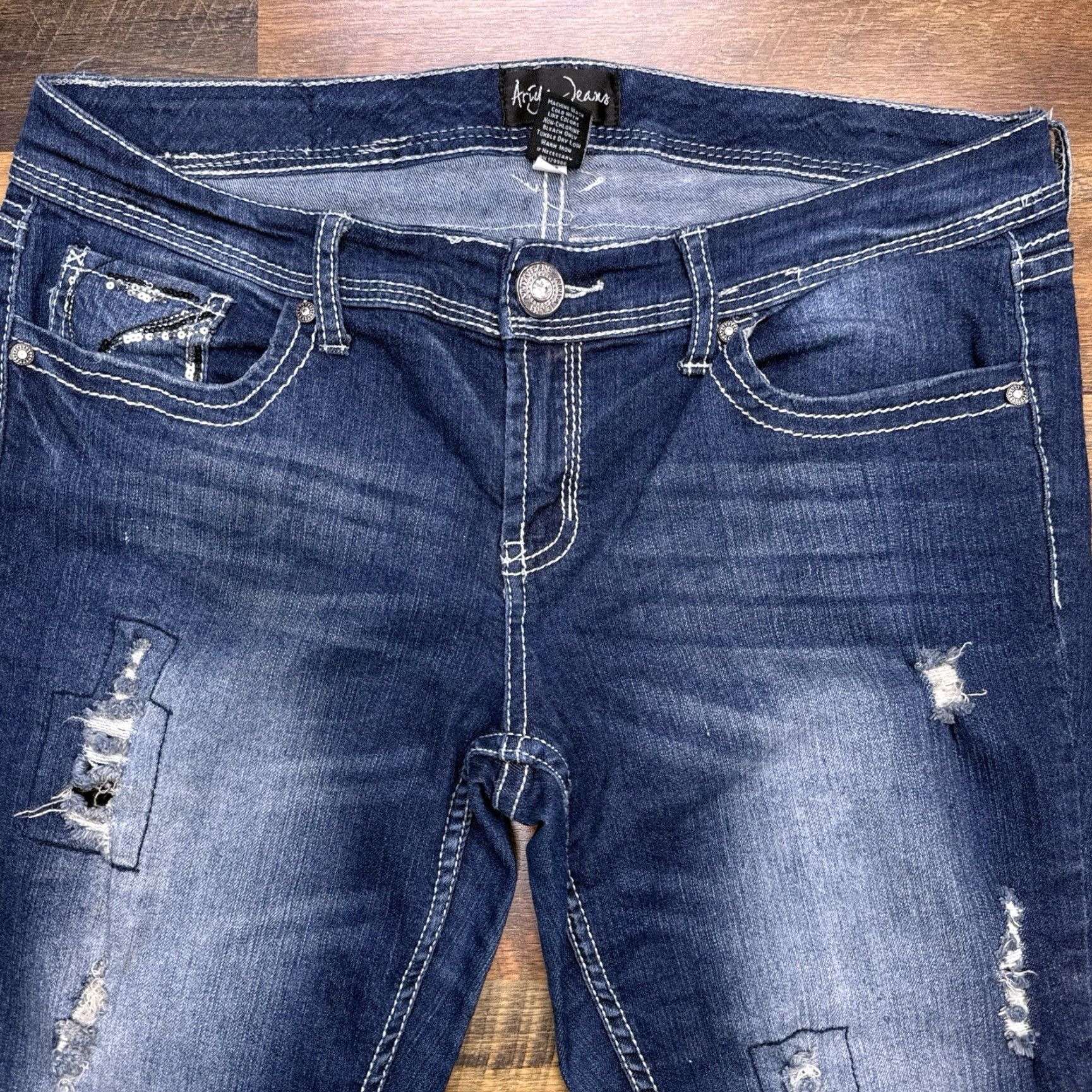 Vintage Ariya Jeans Jeans Distressed Sequin Mid Rise Stretch 5-Pocket Denim 34 (Juniors) Blue Womens Boys, Girls? Size 34" / US 12 / IT 48 - 2 Thumbnail