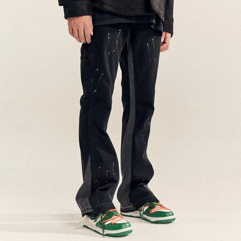 Jean Splattered Paint Flare Black Denim Jeans Size US 30 / EU 46 - 2 Thumbnail
