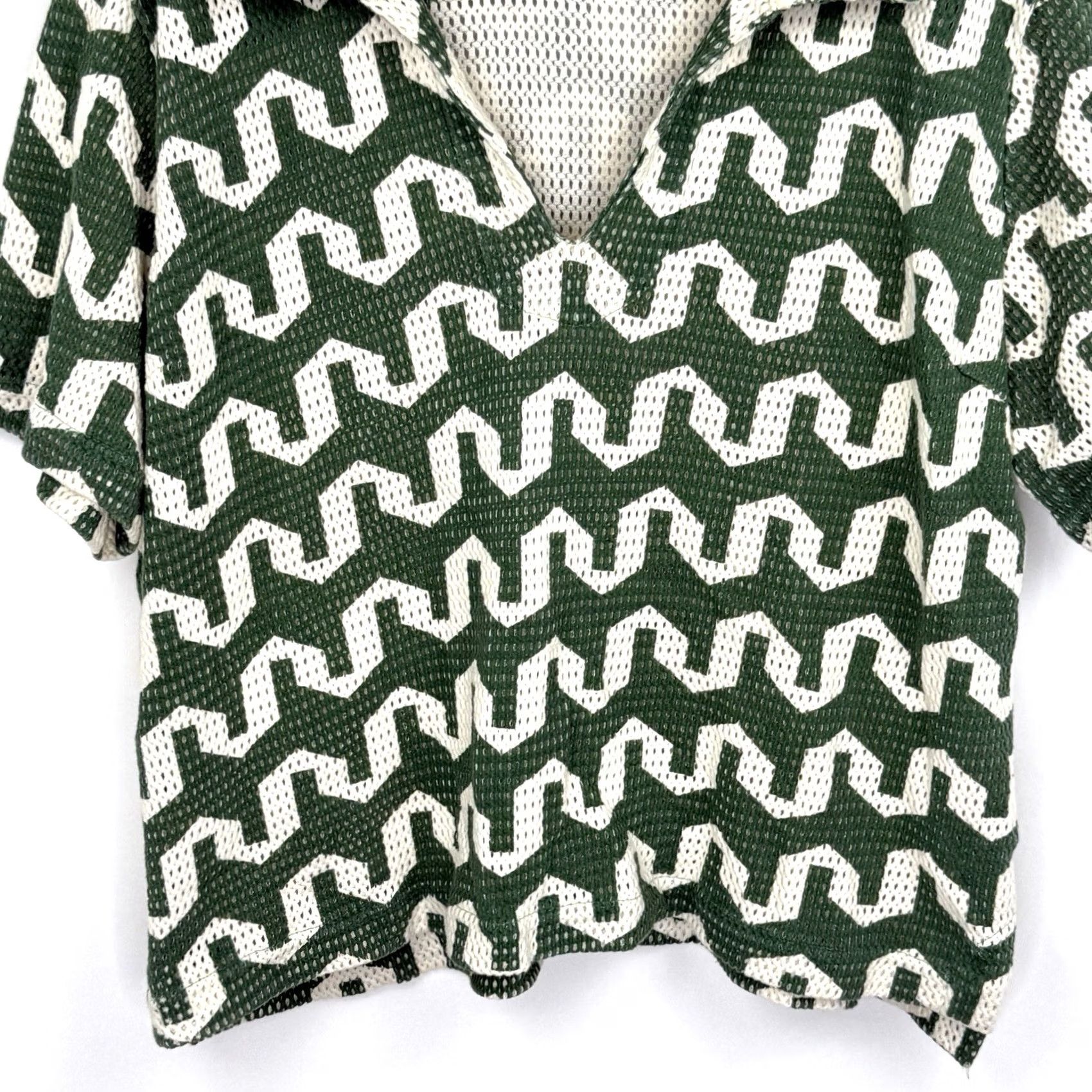 OAS OAS Atlas Jaffa Net Shirt Womens XL Pullover Casual Beach Knit Preppy Button Polo Geometric Green Size XL / US 12-14 / IT 48-50 - 3 Thumbnail