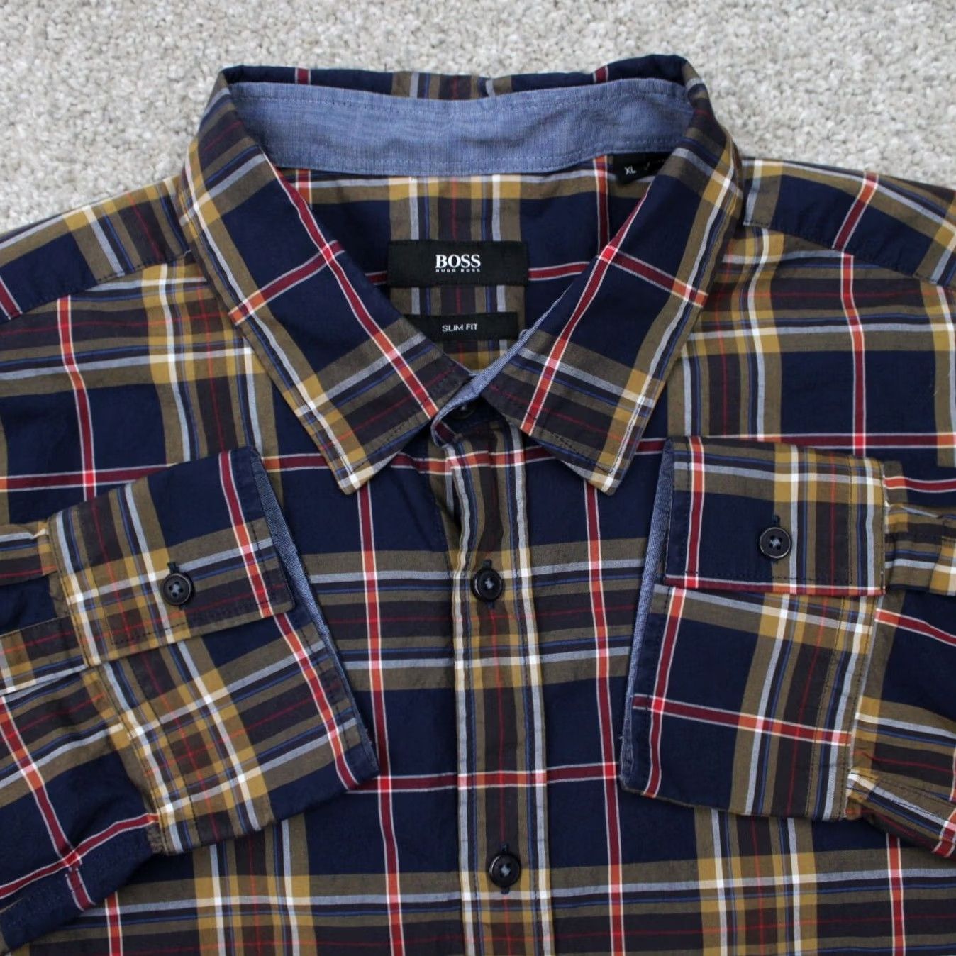 Hugo Boss HUGO BOSS Shirt Mens XL Slim Fit Cotton Blue/Red/Yellow Button-Up L/S Plaid Size US XL / EU 56 / 4 - 2 Thumbnail
