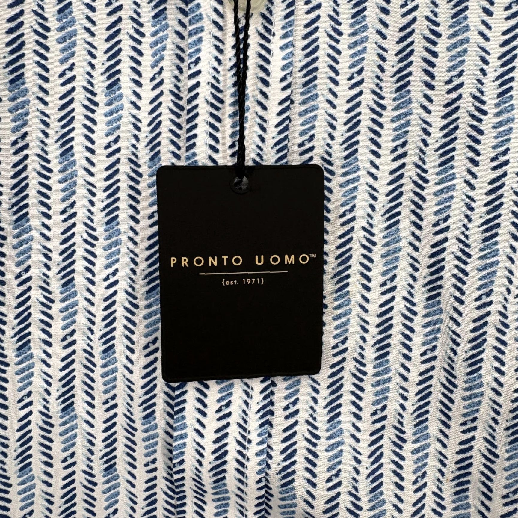 Pronto Uomo Pronto Uomo Shirt Mens 3XL Blue White Print Short Sleeve Button Front Cotton NWT Size US XXL / EU 58 / 5 - 6 Thumbnail