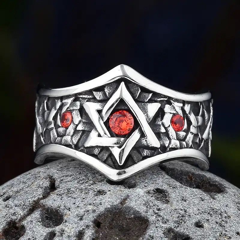 Jewelry × Vintage Stainless Steel Unique Star Ring With Red Stone Wear Anels Size ONE SIZE - 2 Thumbnail