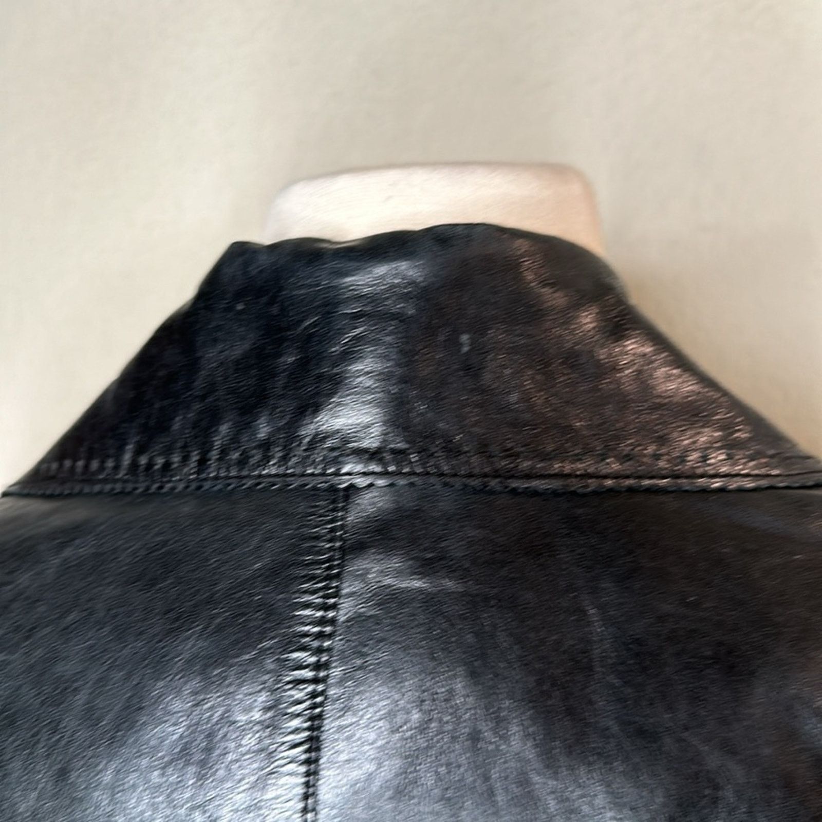 Guess × Leather × Vintage VTG Y2K Guess Leather Blazer Jacker Black MED Scalloped Seam Size M / US 6-8 / IT 42-44 - 8 Thumbnail