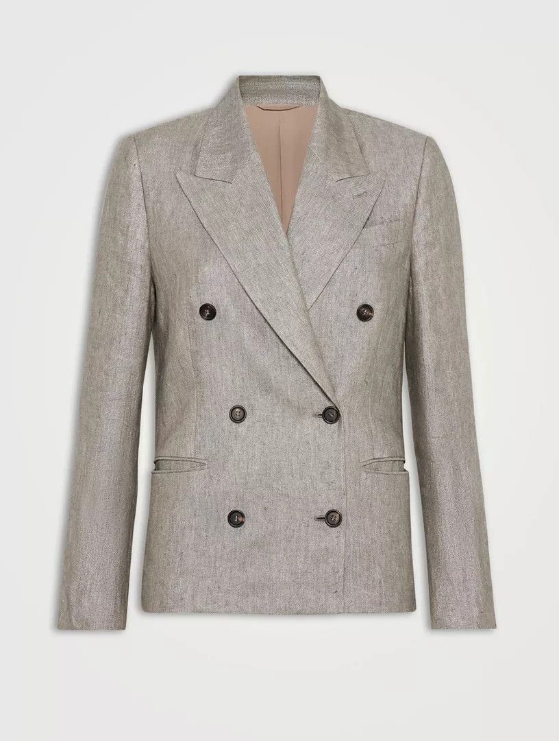 Brunello Cucinelli Brushed Techno Wool Chevron Blazer With