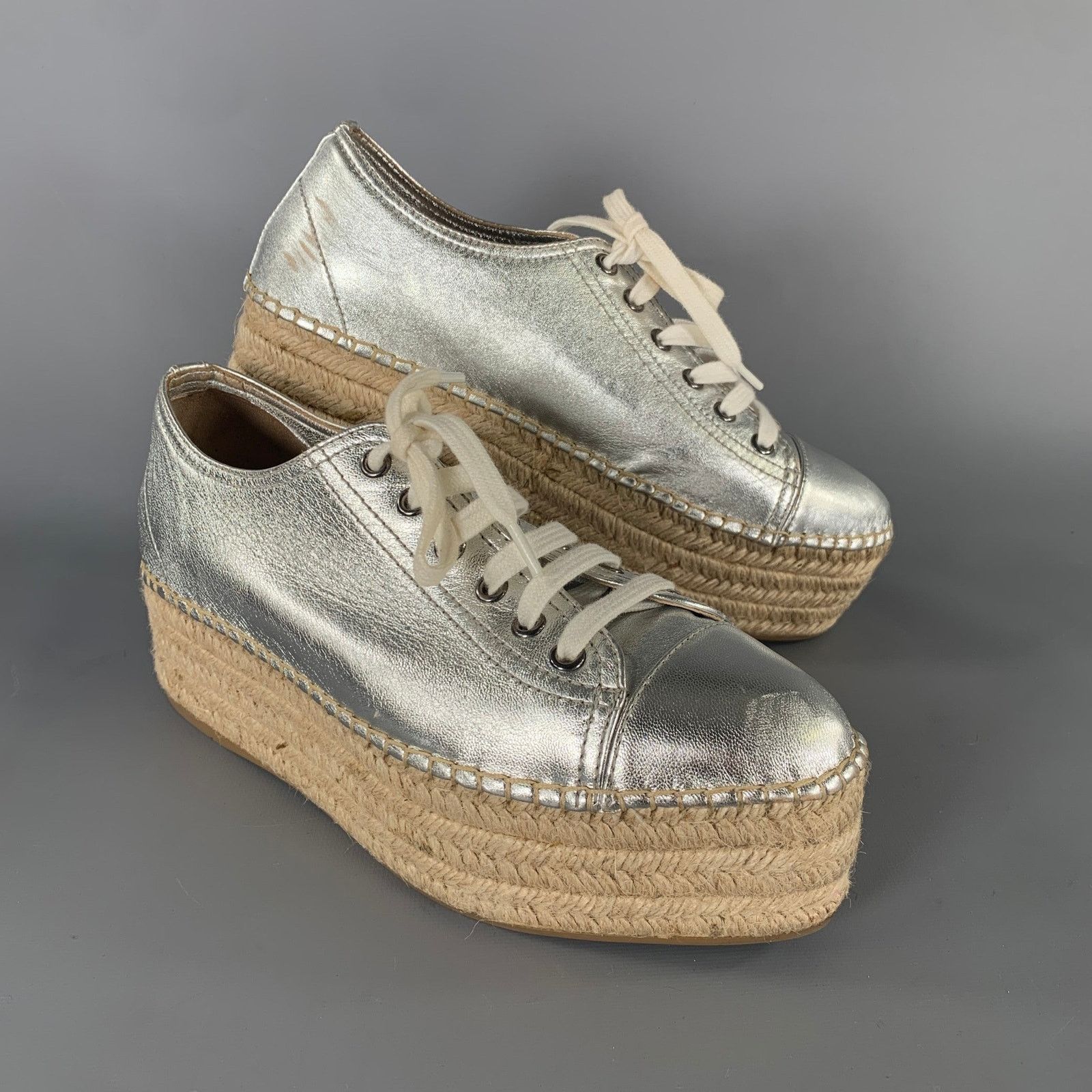 Miu Miu MIU MIU Size 8 Silver Espadrille Platform Sneakers Size US 8 / IT 38 - 1 Thumbnail