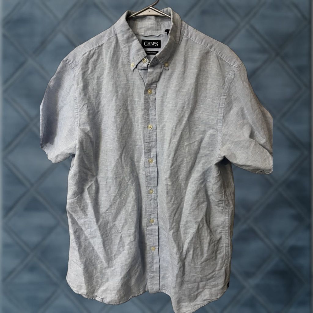Chaps VINTAGE Chaps Button-Down Shirt Mens XL Short Sleeve Blue Cotton Linen Button-Up Collared Casual 23 in Chest Womens? (error) Size US XL / EU 56 / 4 - 1 Thumbnail