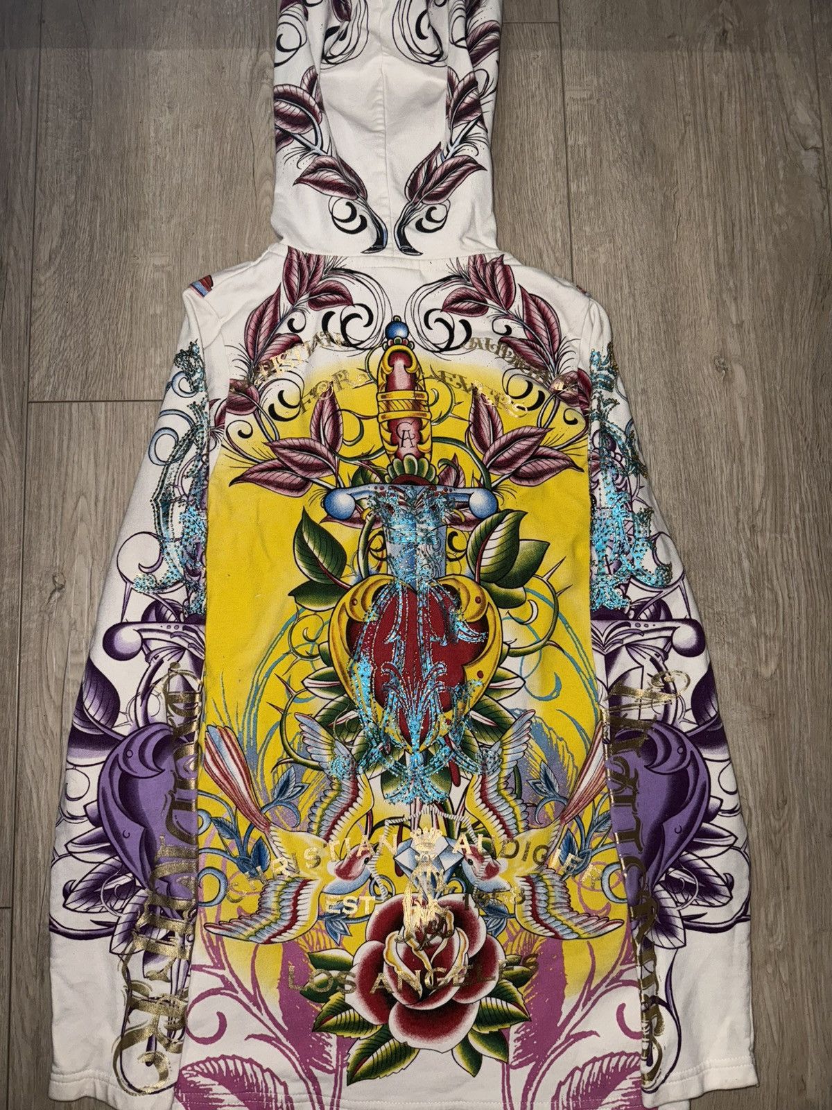 Ed Hardy × Vintage Vintage / Y2K Ed Hardy Forever Hoodie All Over Print Size XS / US 0-2 / IT 36-38 - 1 Thumbnail