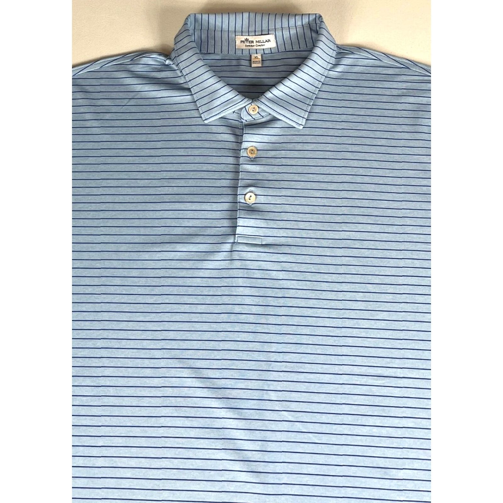 Peter Millar Peter Millar Summer Comfort Crafty Performance Jersey Polo Shirt XL Men Blue Striped Short Sleeve Size US XL / EU 56 / 4 - 2 Thumbnail