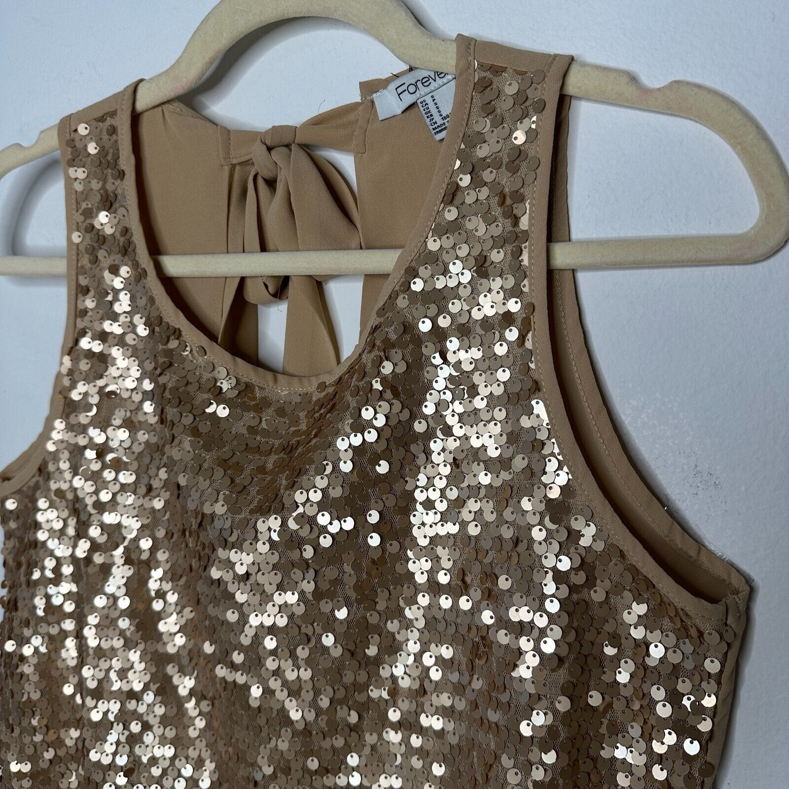 Forever 21 Night Out Copper Gold Sequin Sleeveless Open Back Blouse S Size S / US 4 / IT 40 - 3 Thumbnail