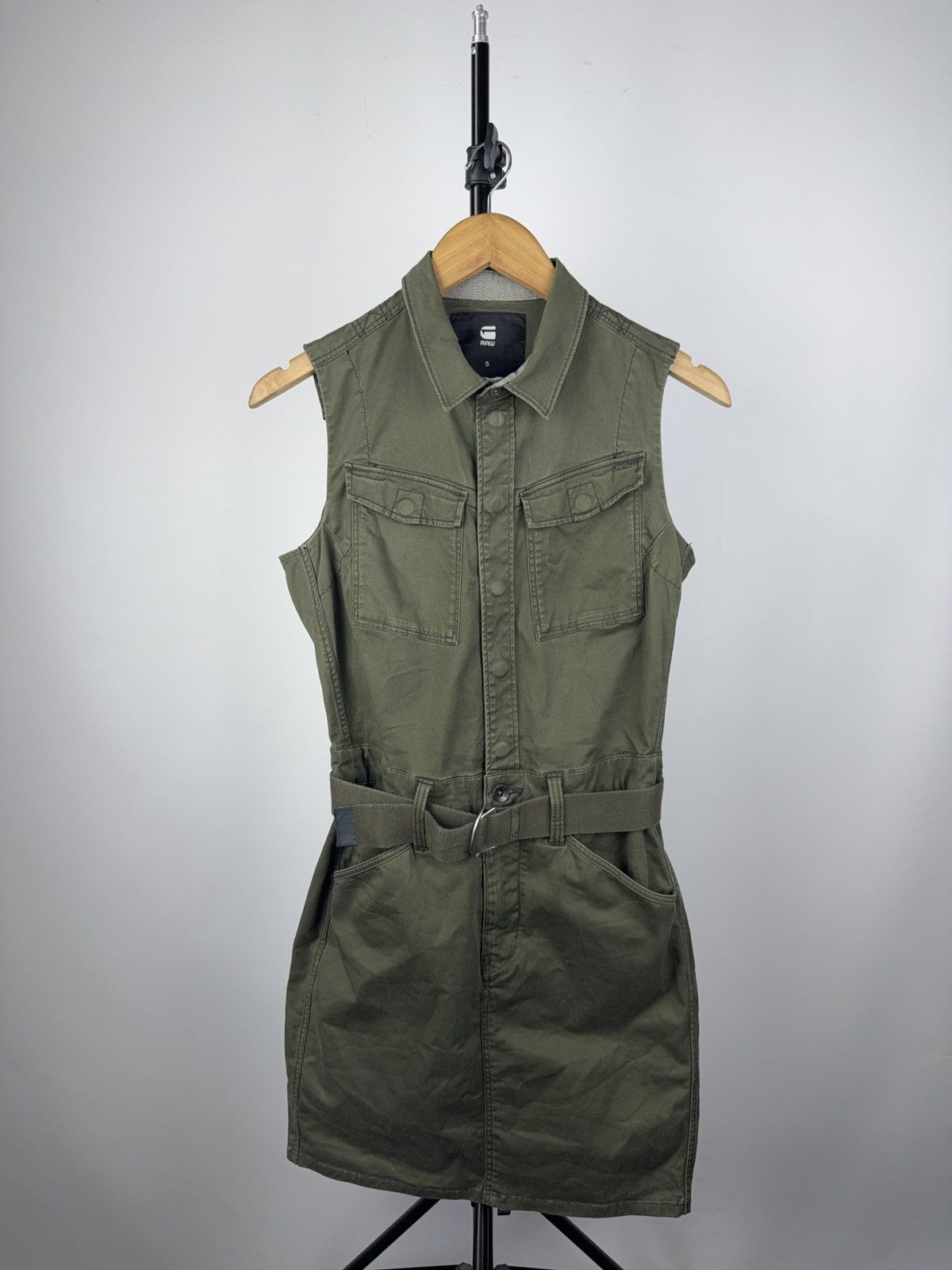 G-Star × Vintage G-Star RAW Belted Utility Shirt Dress Khaki Sleeveless S Size S / US 4 / IT 40 - 1 Thumbnail