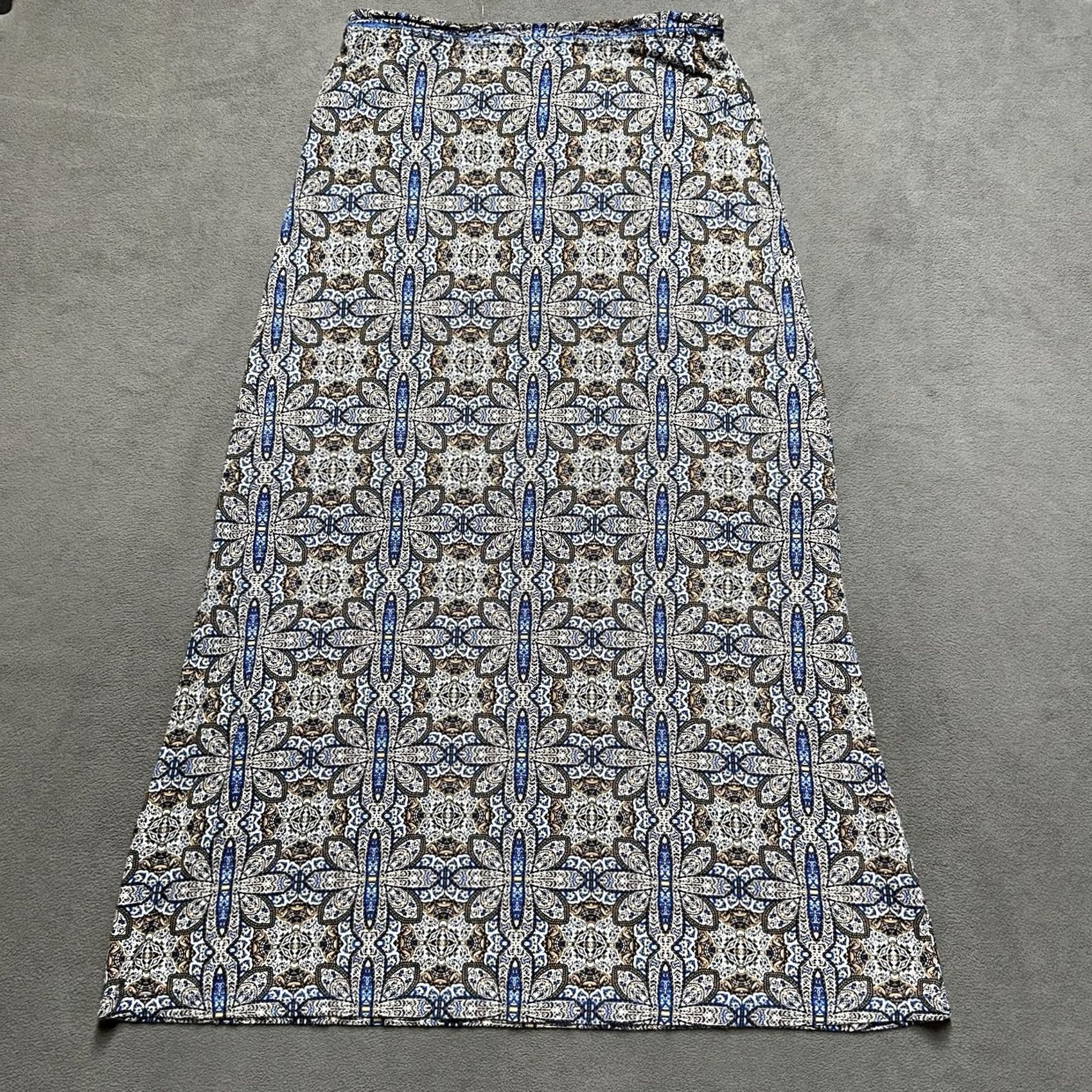 Vintage Artisan Long Maxi Skirt Womens L Blue Floral Geometric Elastic Waist Bohemian Summer Casual, Travel, Party/Cocktail Size 36" / US 14 / IT 50 - 2 Thumbnail
