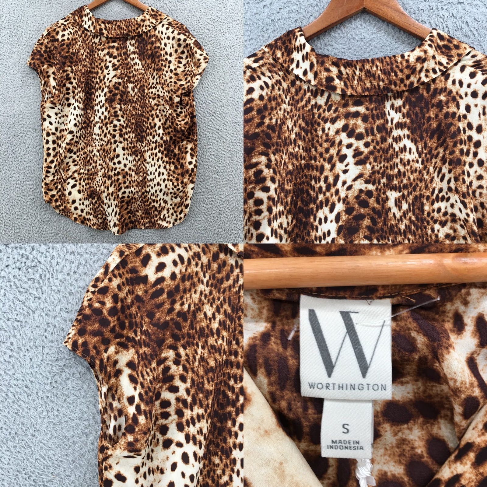 Joe Browns Worthington Button Up Shirt Womens Small Brown Short Cap Sleeve Animal Print NEW Size S / US 4 / IT 40 - 8 Thumbnail