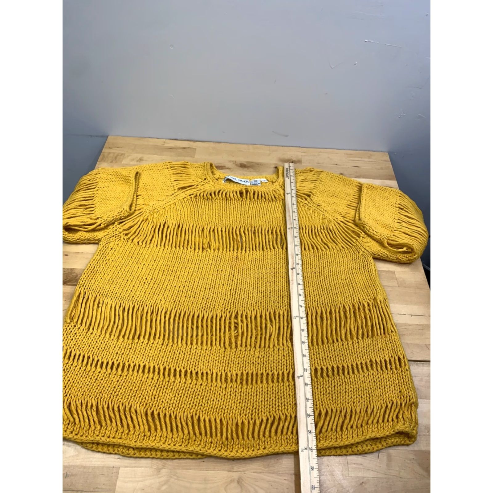 Simons VINTAGE Michael Simon Sweater Womens Yellow Knit 90s Short Sleeve Pullover 12661 Size XS / US 0-2 / IT 36-38 - 4 Thumbnail