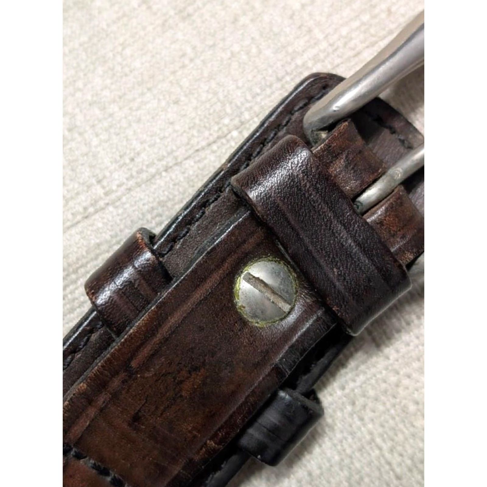Vintage VINTAGE western belt Ranger belt brown cowhide leather 42" full grain leather, USA made, Kirkpatrick handcrafted, belt width 1-1/2" Mens Size 42 - 4 Thumbnail
