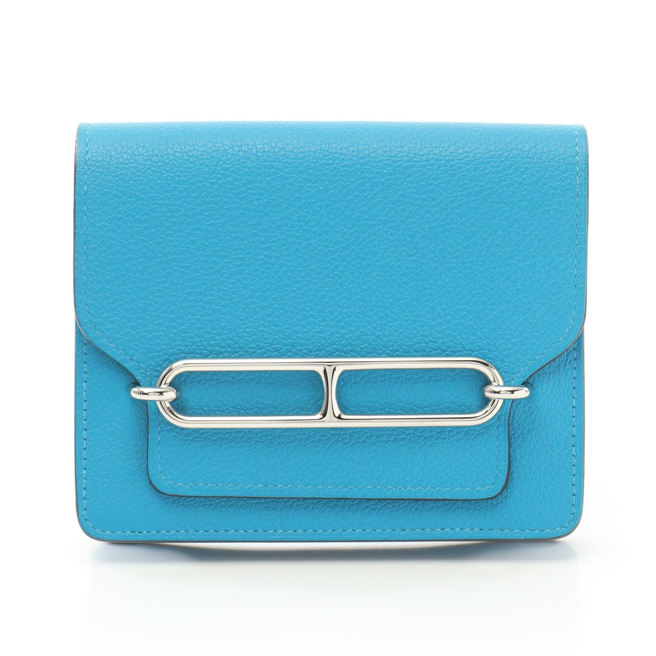 Hermes Hermes Lawris Slim Blue Frida Rose Purple Bi-Fold Wallet Evercolor Silver Hardware Y Stamp Size ONE SIZE - 1 Thumbnail