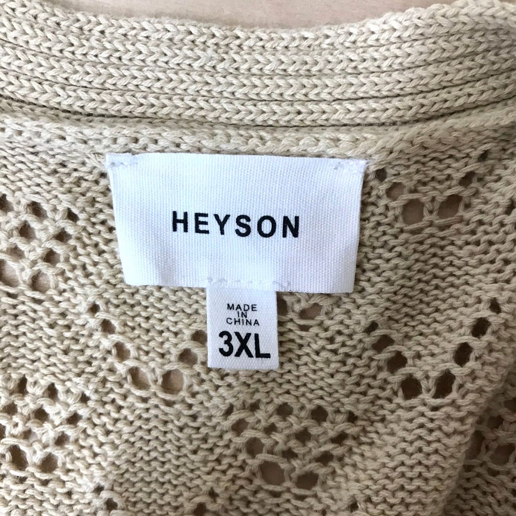 Vintage HEYSON Cardigan Knit Diamond Pattern Open Front Pockets Beige Long Size 3XL Size XXL / US 16-18 / IT 52-54 - 7 Thumbnail