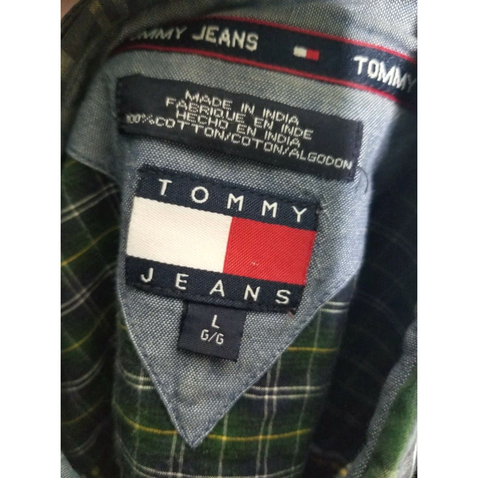 Tommy Hilfiger TOMMY HILFIGER Jeans SHIRT Mens L Long Sleeve Green Plaid Cut and Sew Vintage Size US L / EU 52-54 / 3 - 6 Thumbnail