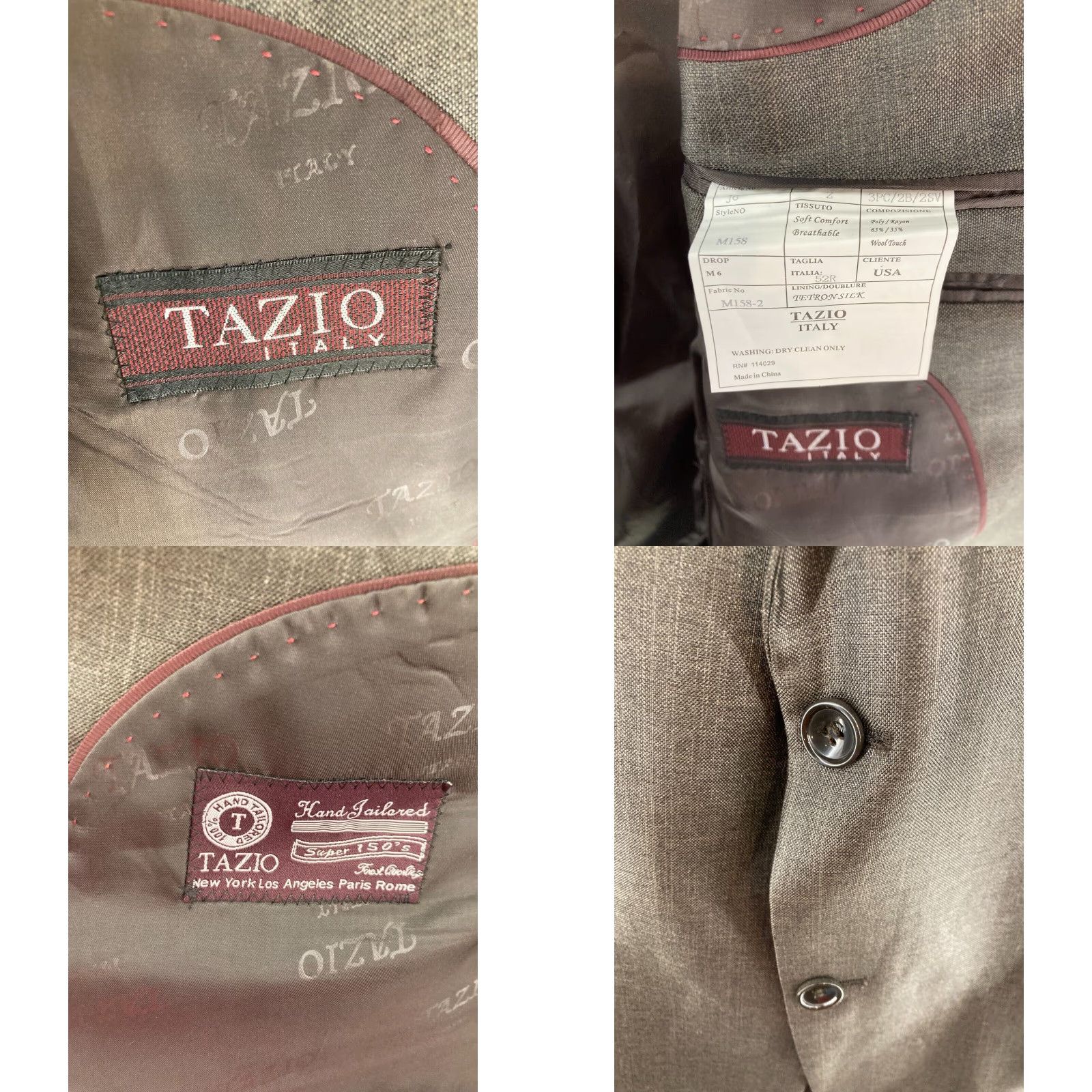 Tazio Tazio Suit Jacket Mens 52R - Gray Solid - Single-Breasted, Notch Lapel, Three-Button Sleeve - Regular Fit, 1 Piece, Dry Clean Only, NWT, 52R Size 52R - 8 Thumbnail
