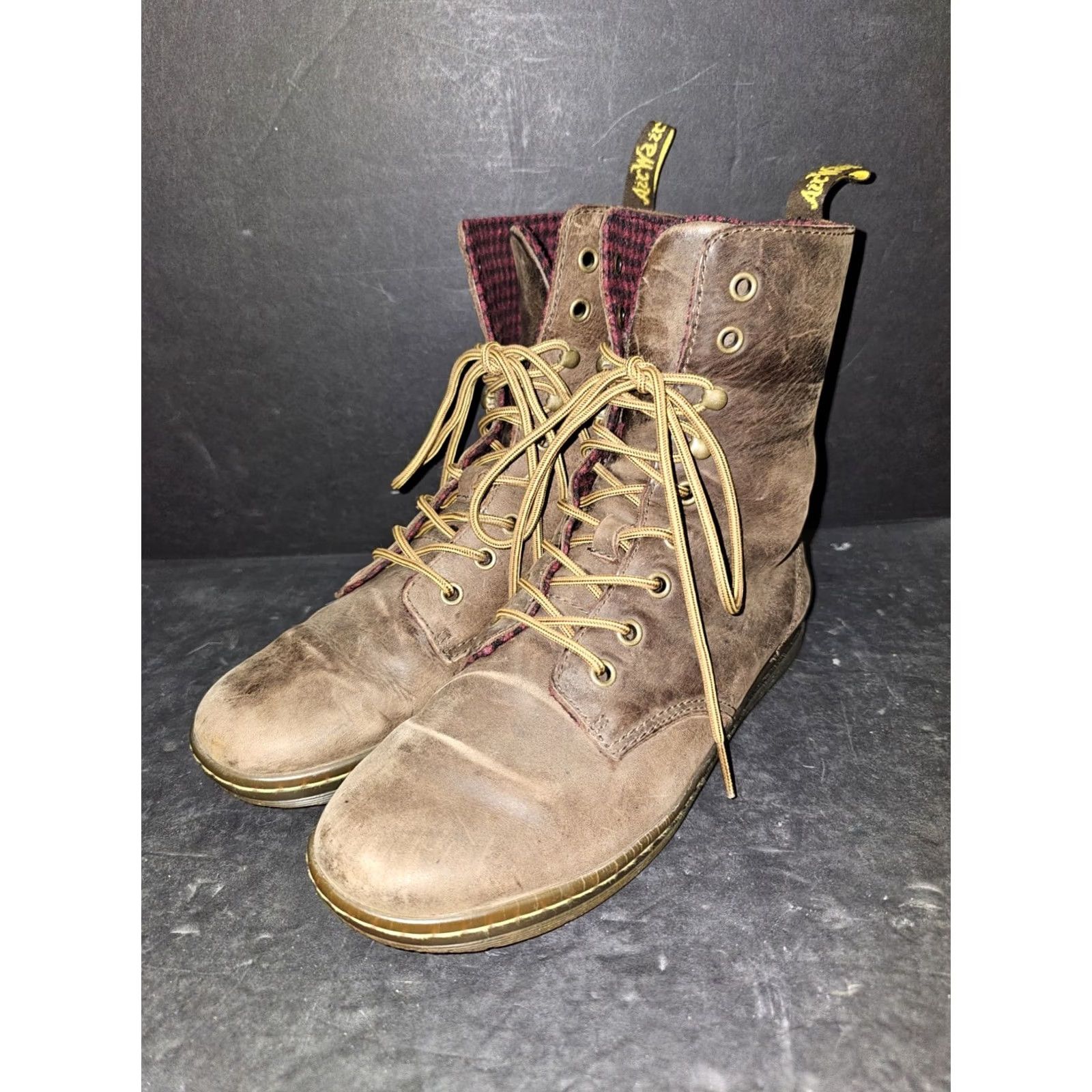 Dr. Martens VINTAGE Dr Martens Tehani Lace Up Brown Leather Combat Boots Tartan Plaid Lined Size 8 Womens 90s Punk Casual Shoes Size US 8 / IT 38 - 5 Thumbnail