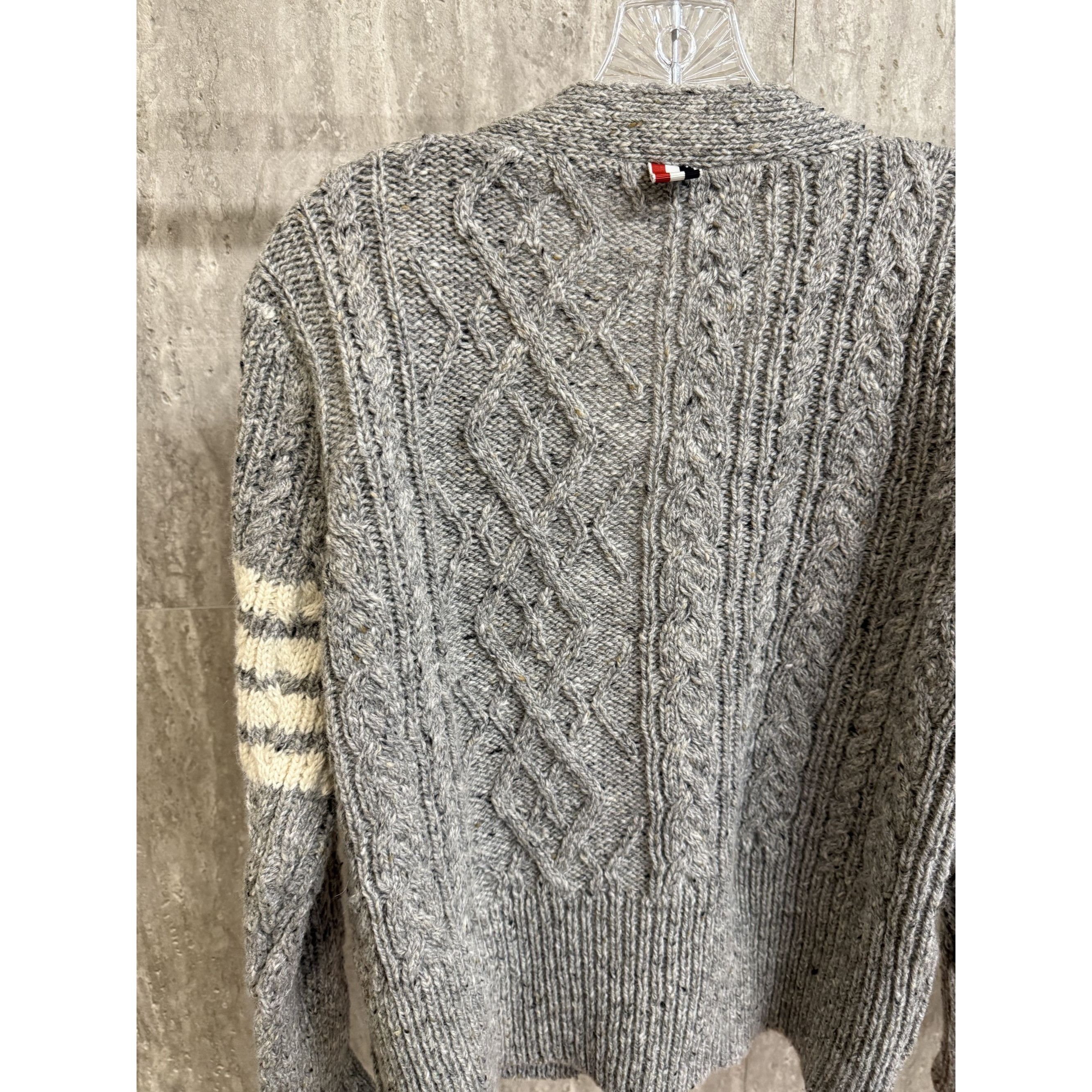 Thom Browne Thom Browne Gray Cable Knit Wool Cardigan With Signature Str Size XXS / US 00 / IT 34 - 5 Thumbnail