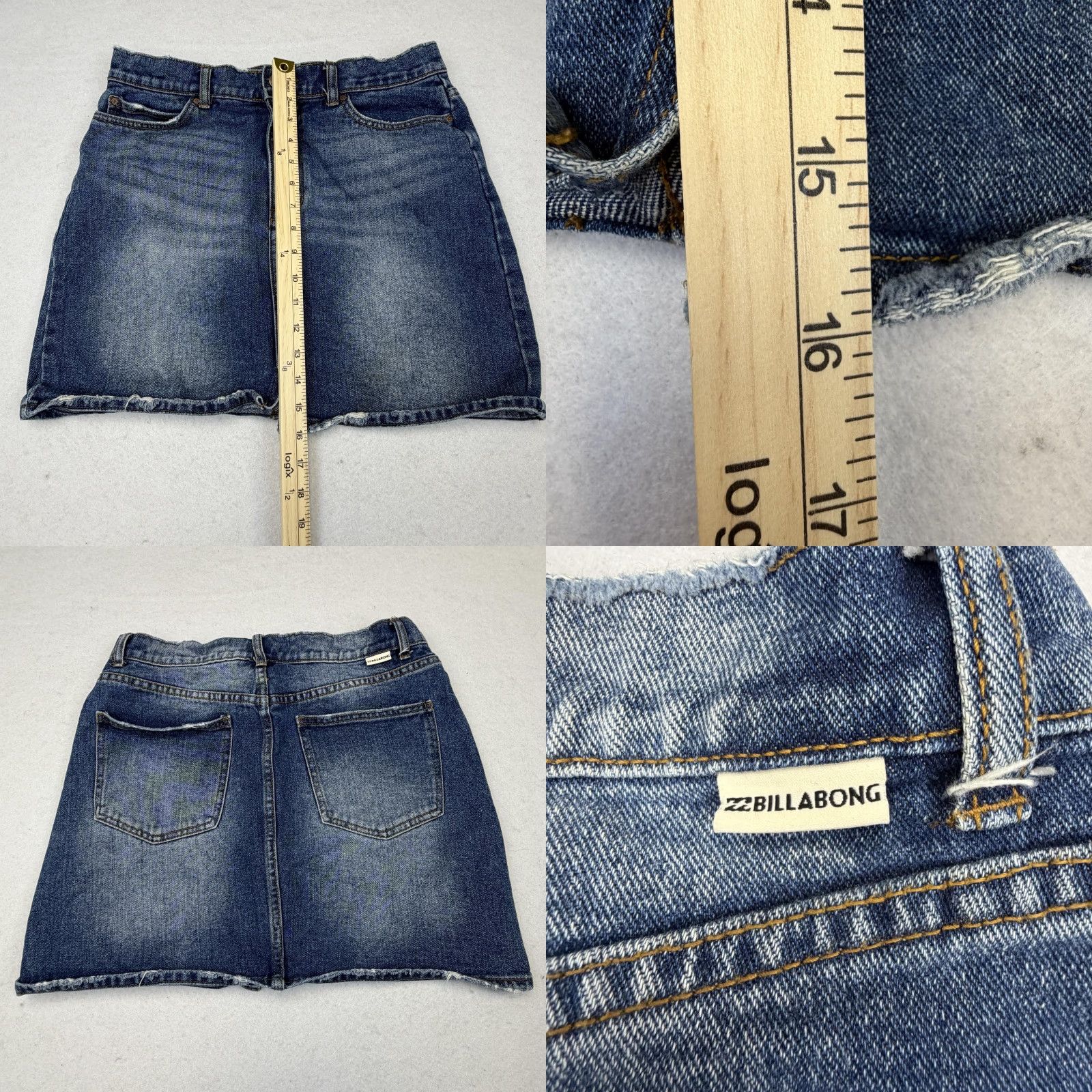 Billabong VINTAGE Billabong Denim Skirt Womens Large Blue Distressed Raw Hem Mini Jeans Casual Size 36" / US 14 / IT 50 - 8 Thumbnail