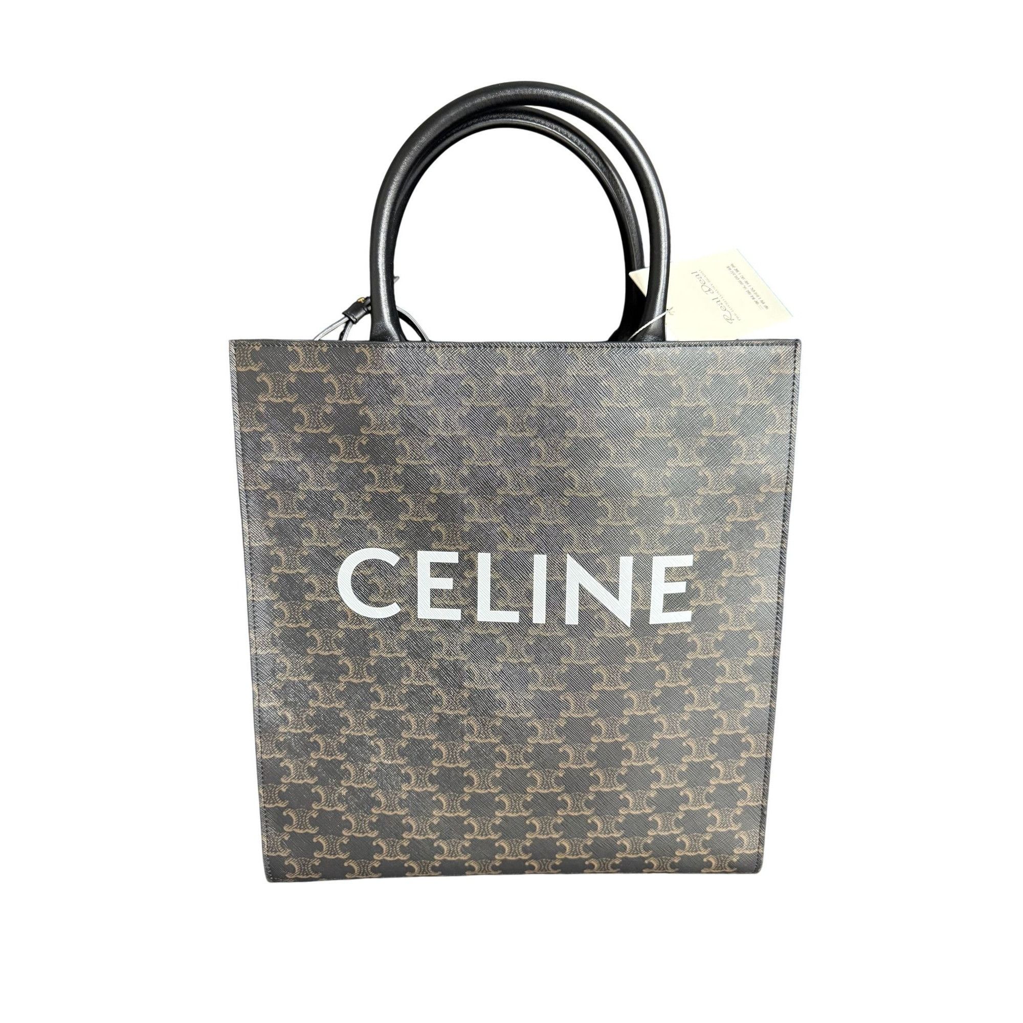 Celine Vertical Cabas Bag In Triomphe Canvas & Leather