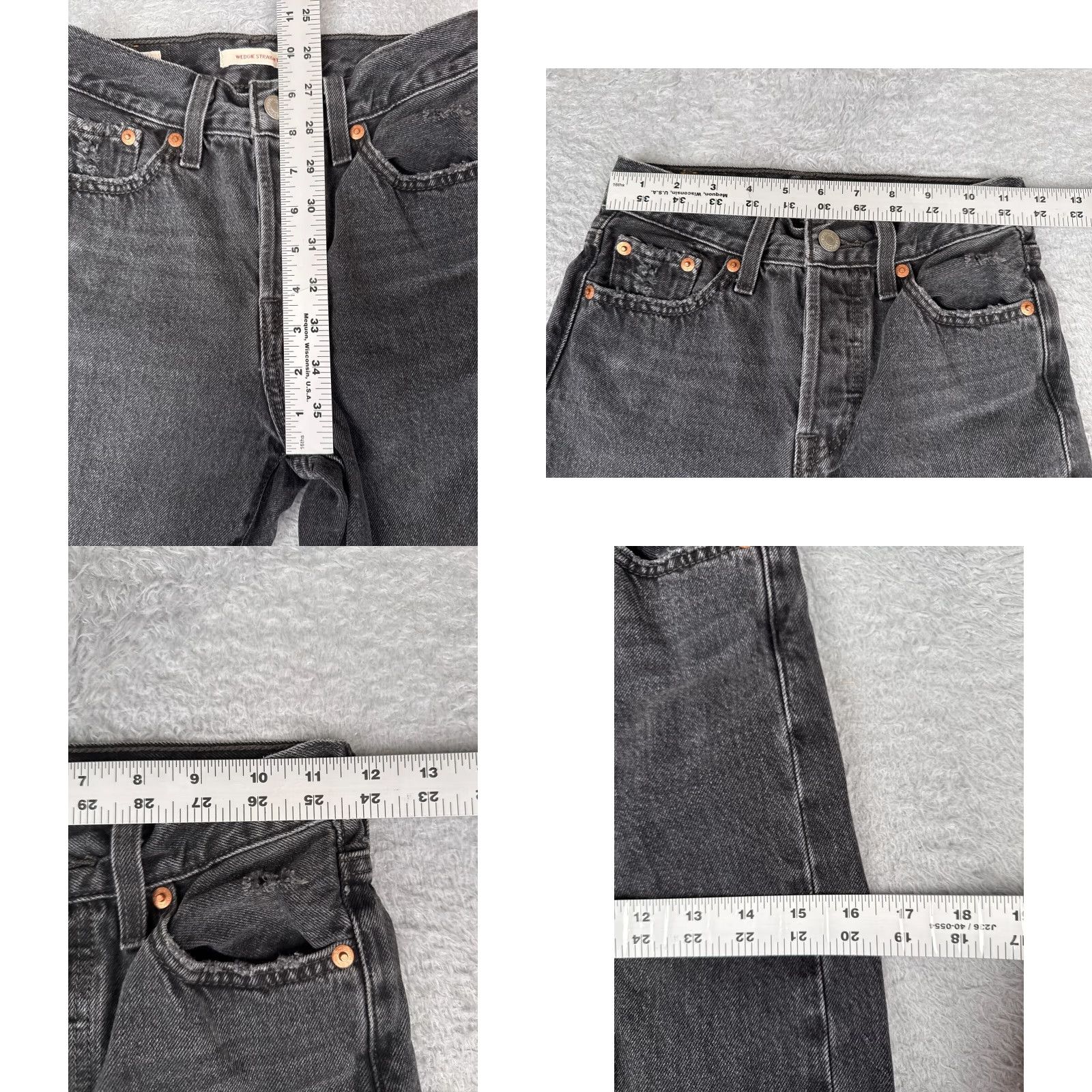 Levi's VINTAGE Levis Premium Jeans Womens 23 Black Denim Big E Wedgie Straight Mid Rise 23x24 Size 40" / US 18 - 9 Thumbnail