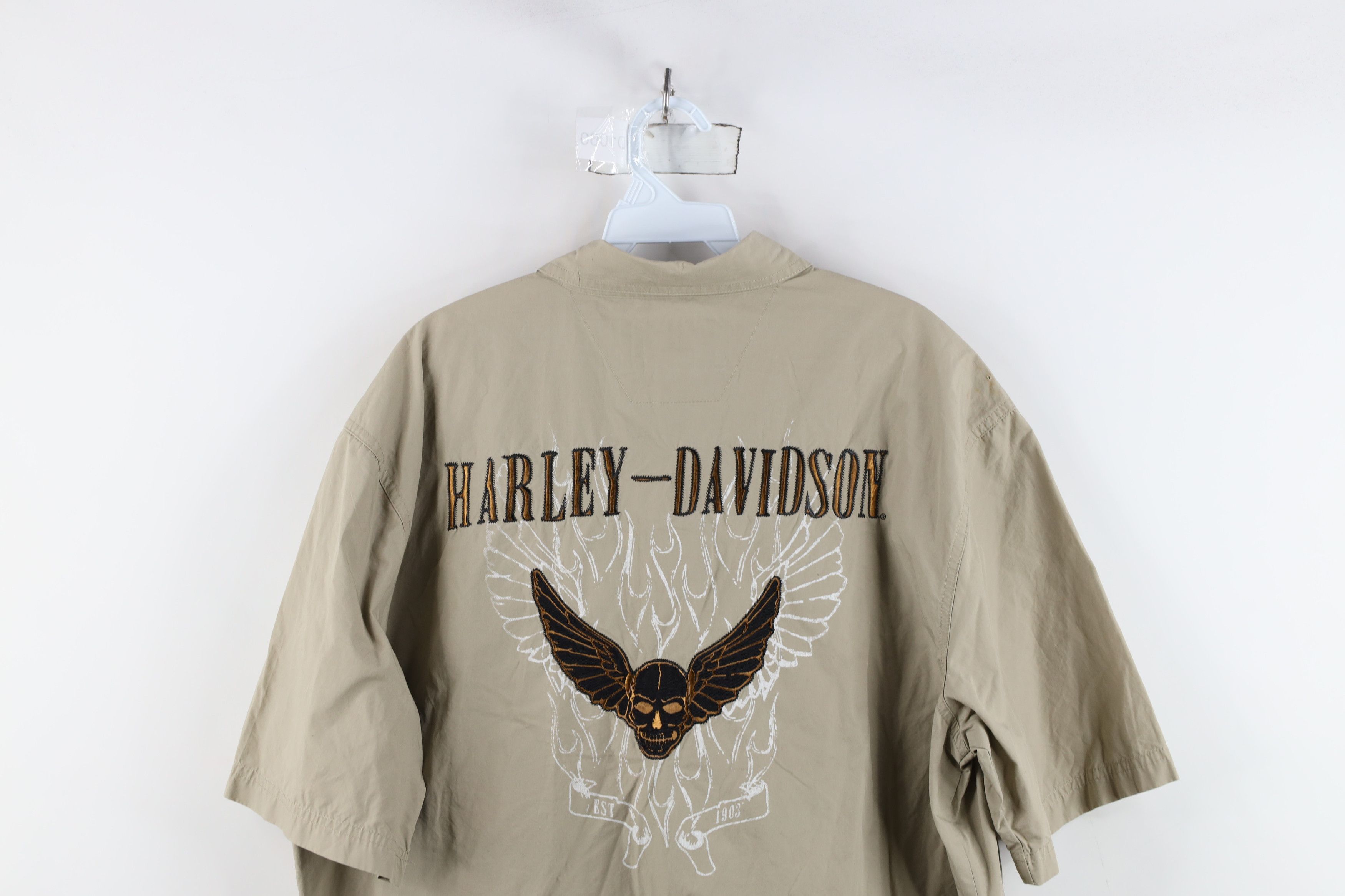 Harley Davidson × Vintage Vintage Harley Davidson Skull Short Sleeve Button Shirt Size US L / EU 52-54 / 3 - 13 Thumbnail
