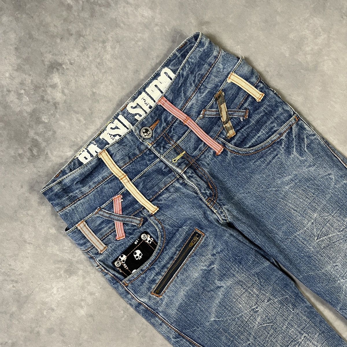 Japanese Brand Japan Double Waist by BA-TSU STUDIO Skull Pocket Jeans Size US 28 / EU 44 - 2 Thumbnail