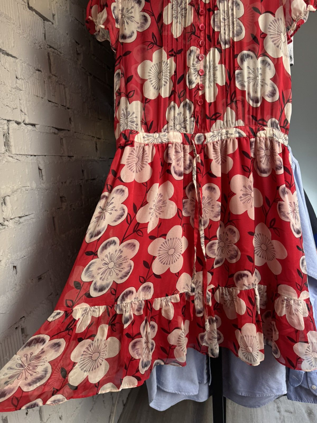 Emporio Armani Emporio Armani Silk Floral Flowers Silk Slim Dress 40 Women’s Red Designer Tunic Size S / US 4 / IT 40 - 5 Thumbnail