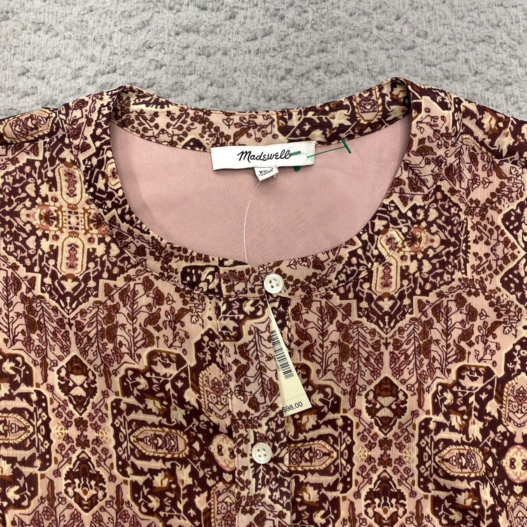 Madewell Madewell Shirt Womens XXS Pink Brown Floral Kakeidoscope Drawstring Boho Peasant Blouse Size XXS / US 00 / IT 34 - 4 Thumbnail