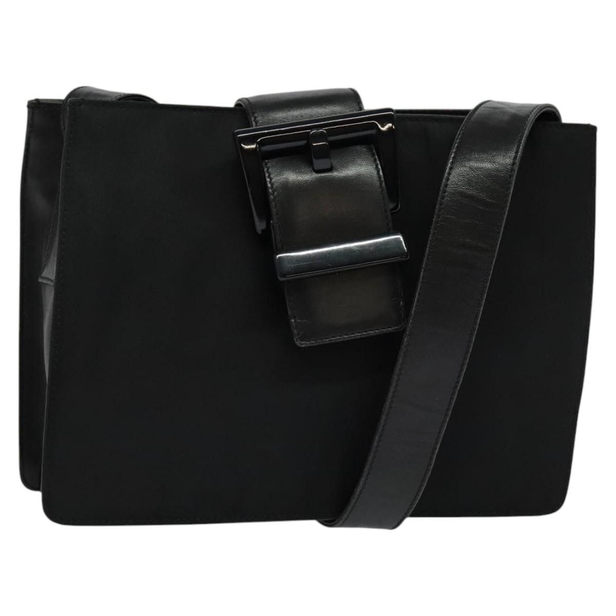 Prada Shoulder Bag Nylon Black Silver Auth Ep8735, Women's