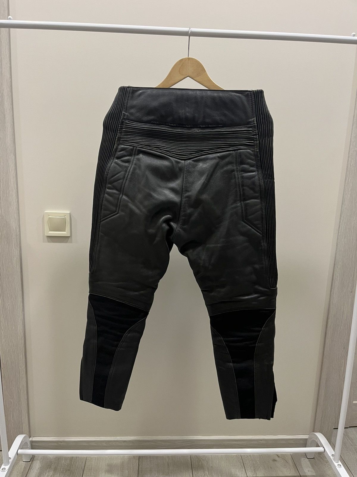 Leather VINTAGE NAVY MOTOR CYCLE GEAR LEATHER PANTS WITH PADS Size US 34 / EU 50 - 4 Thumbnail