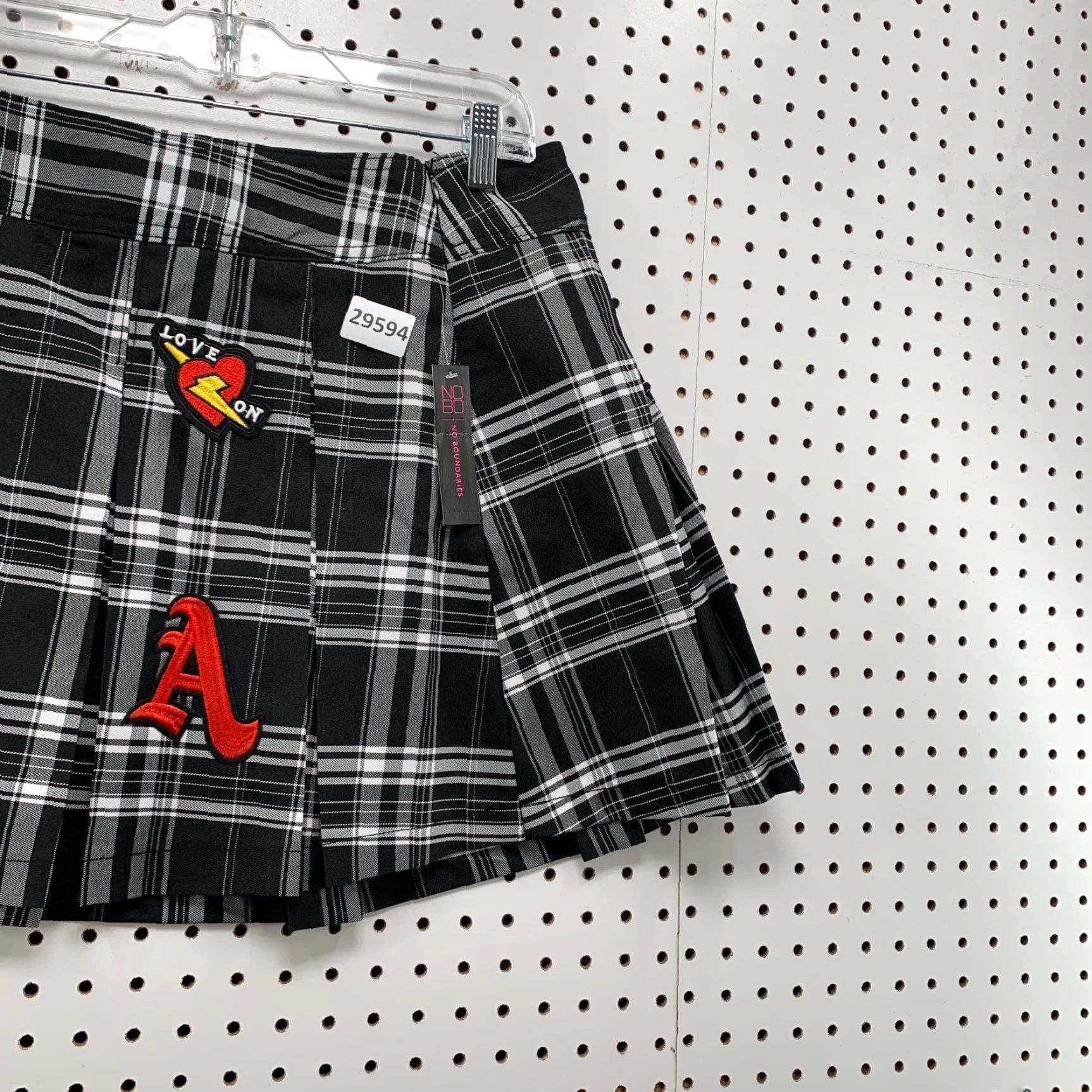 Vintage NO Boundaries Plaid Mini Skirt Womens Large White Black Just Slayin Patch 32x16 Size 36" / US 14 / IT 50 - 4 Thumbnail