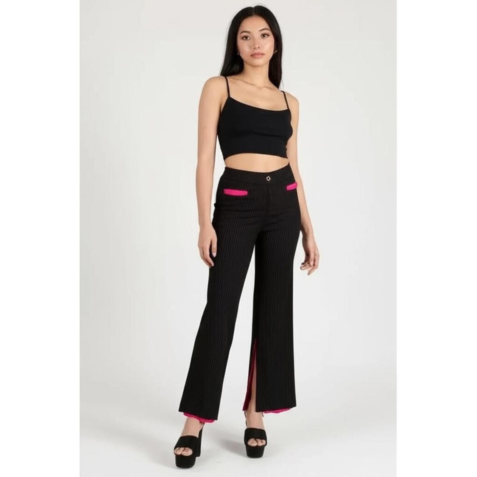 Hot Topic Beauty Fiend 7 BlackPink Pinstripe Y2K zipHem Hot Topic goth Size 30" / US 8 / IT 44 - 1 Thumbnail