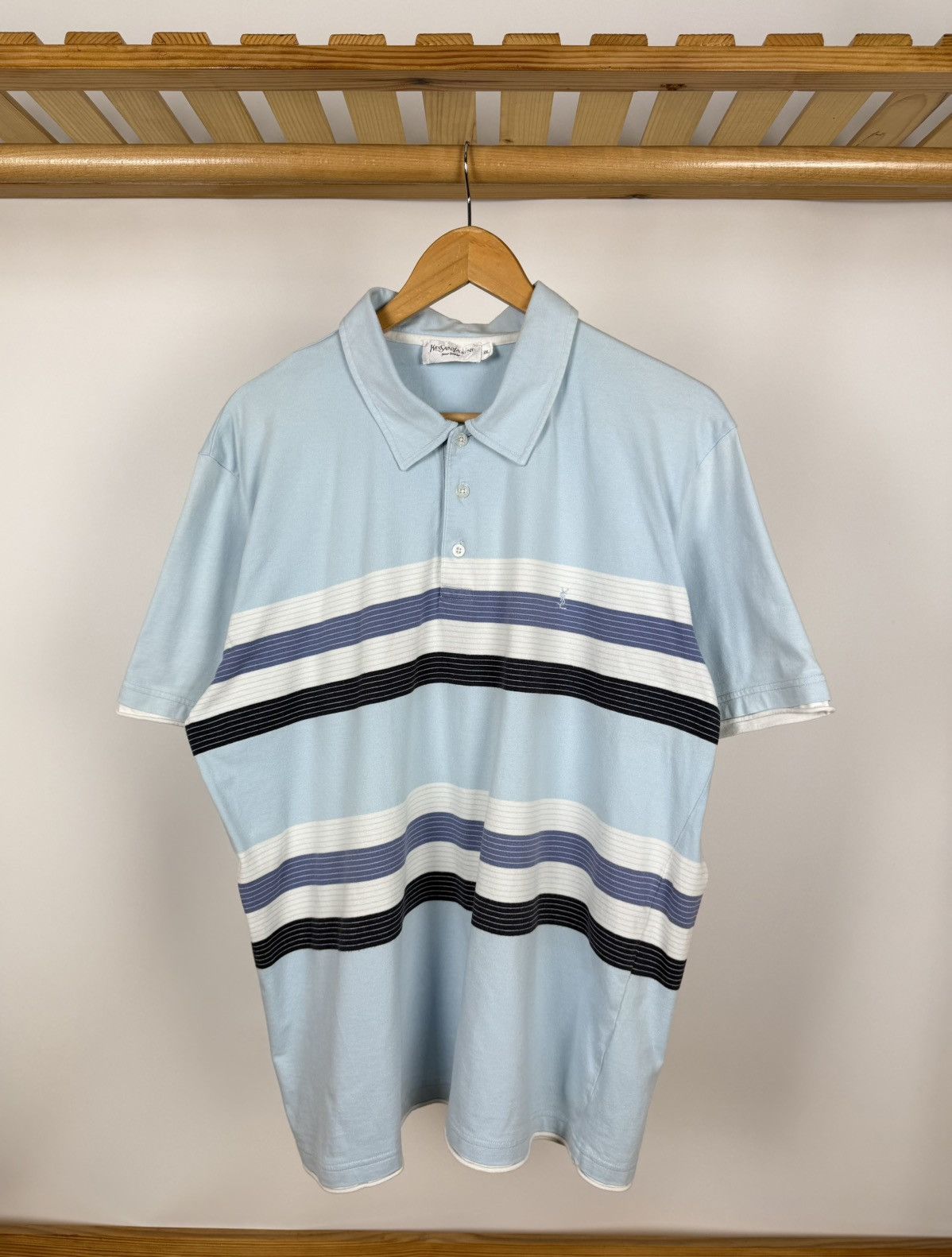 Yves Saint Laurent Yves Saint Laurent Blue Striped Polos Shirt Vintage Size XXL Size US XXL / EU 58 / 5 - 1 Thumbnail
