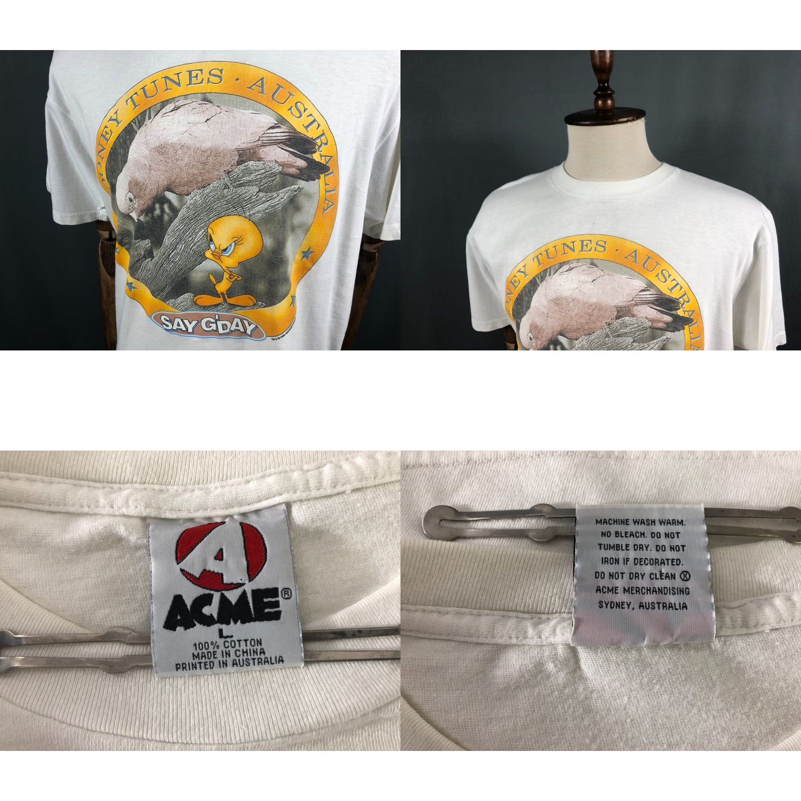 Vintage Acme Looney Tunes Australia T-Shirt White Cotton Men L Vintage Shirt Regular Short Sleeve WorldWide Shipping Size US L / EU 52-54 / 3 - 8 Thumbnail