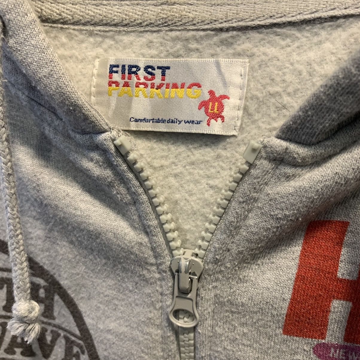 Vintage FIRST PARKING zip hoodie w/ vibrant tropical graphic