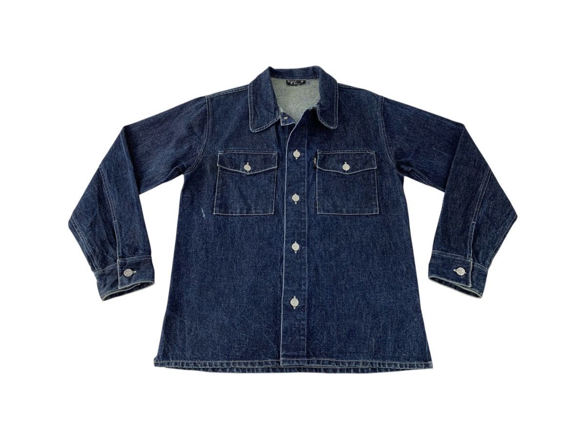 agnes b. 90s Agnes B Homme Type 2 Blue Indigo Trucker Western Jacket Size US S / EU 44-46 / 1 - 1 Thumbnail
