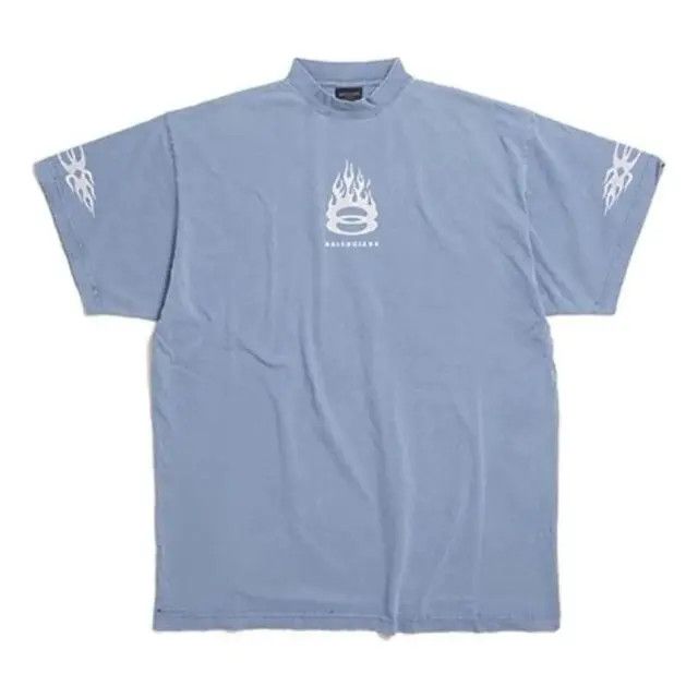 Balenciaga o1w1db10226 Burning Unity T-Shirt Oversized in Blue Size US XXL / EU 58 / 5 - 1 Thumbnail