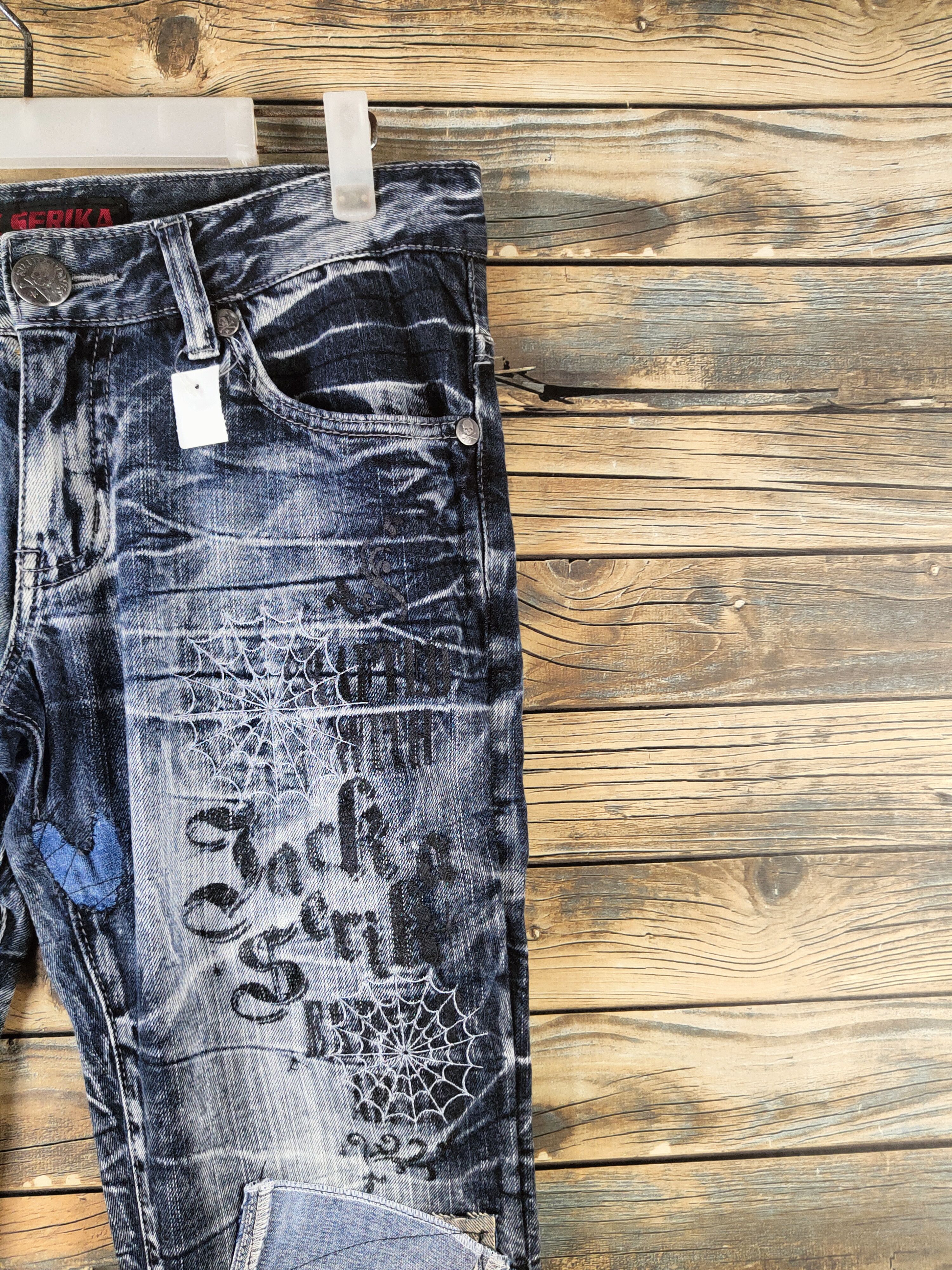 Japanese Brand DL Jack Serika Dark Blue Patched Denim Jeans #46-830 Size US 32 / EU 48 - 5 Thumbnail
