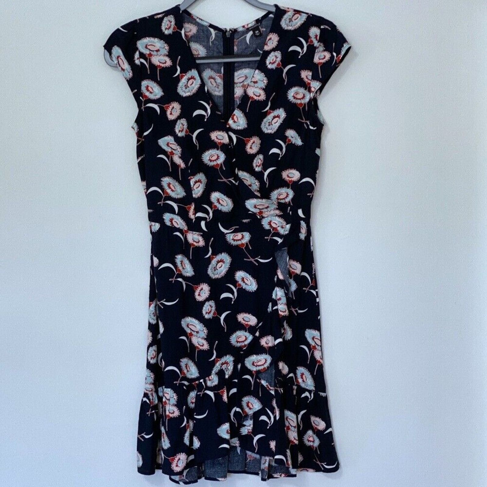 J.Crew J Crew Mercantile Navy Rust Faux Wrap Ruffle Mini Dress 00 Size XXS / US 00 / IT 34 - 2 Thumbnail