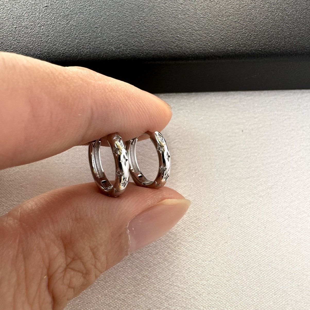 Designer 13mm Star Small Silver Hoop Earrings for Women Men Size ONE SIZE - 4 Thumbnail