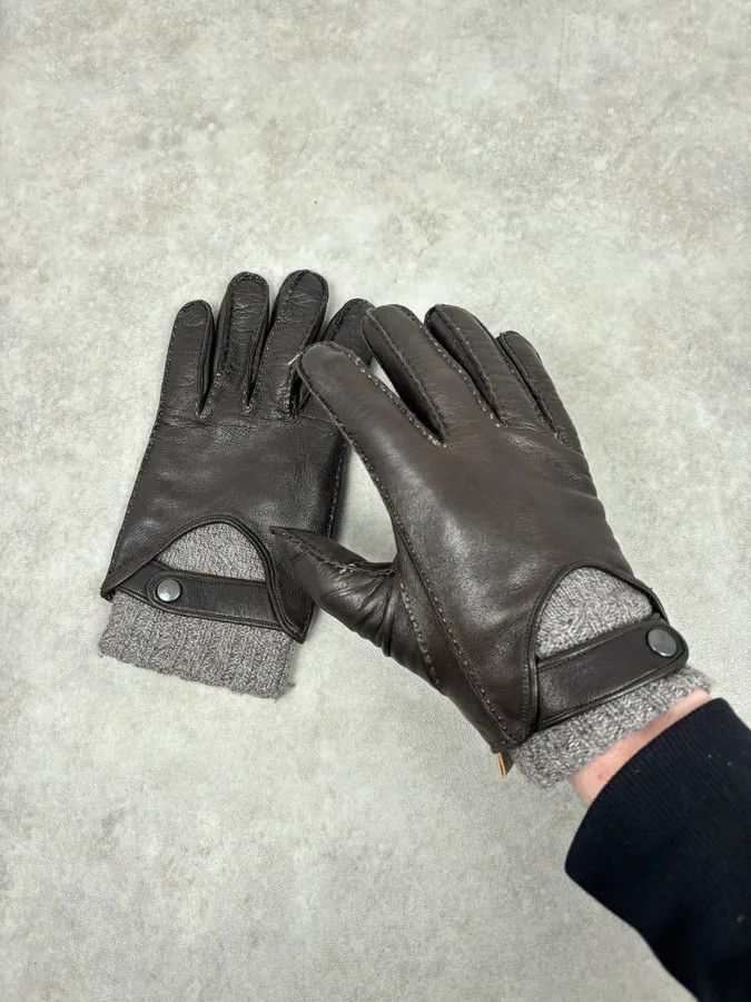 Dolce & Gabbana AW2006 Dolce & Gabbana Black Leather & Grey Wool Gloves Size ONE SIZE - 1 Thumbnail