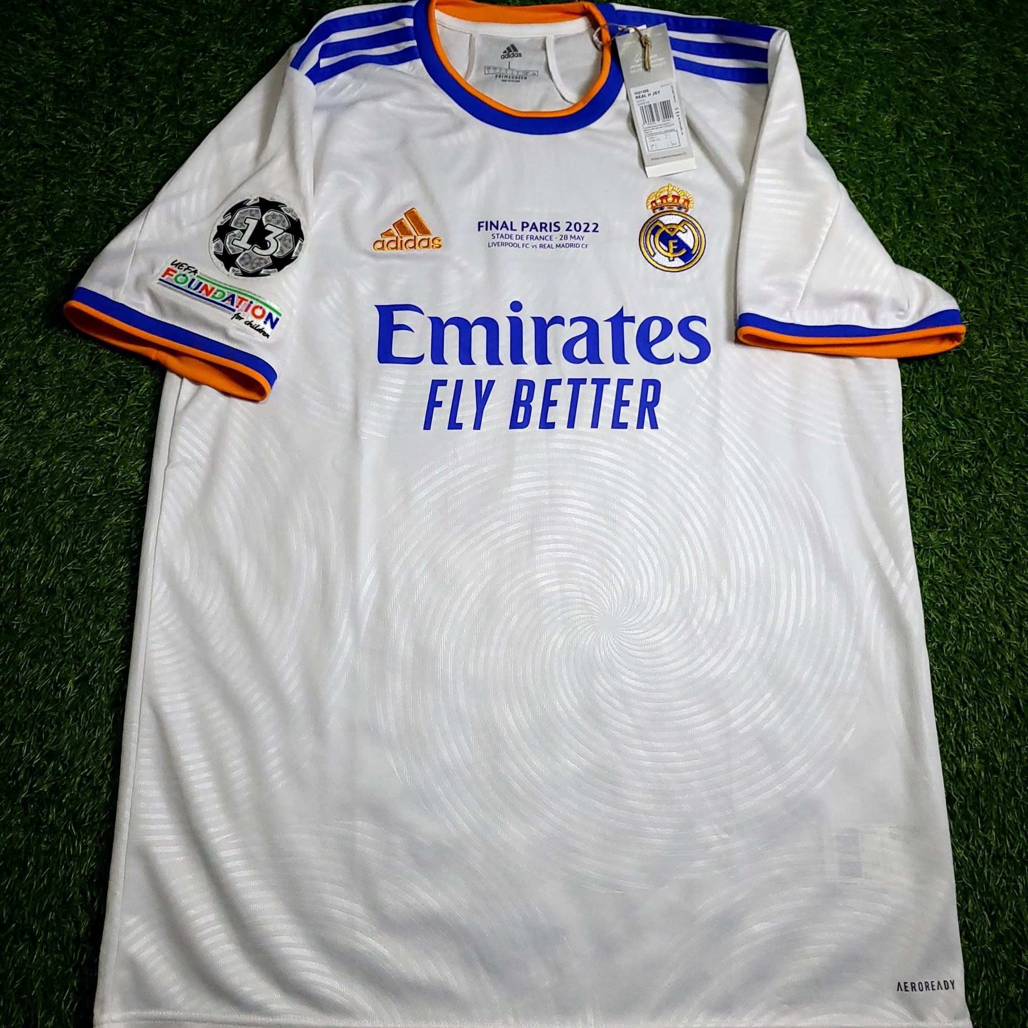 Adidas Benzema Real Madrid 2021 2022 UEFA FINAL Soccer Jersey BNWT Size US L / EU 52-54 / 3 - 2 Thumbnail